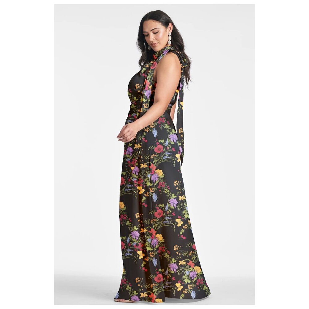 Sachin & Babi | Chiffon Halter Neck Kayla Gown in Noir Wildflower | NWT - Picture 4 of 10